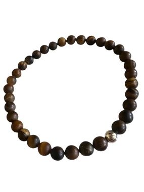 Classic 6mm Brown Tiger Eye Stretch Bracelet Sterling Silver Beaded Bracelet NEW